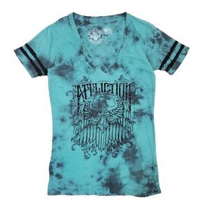Affliction Womens Green Tie Dye Eagle Graphic Shirt Vneck M Y2K Grunge Punk